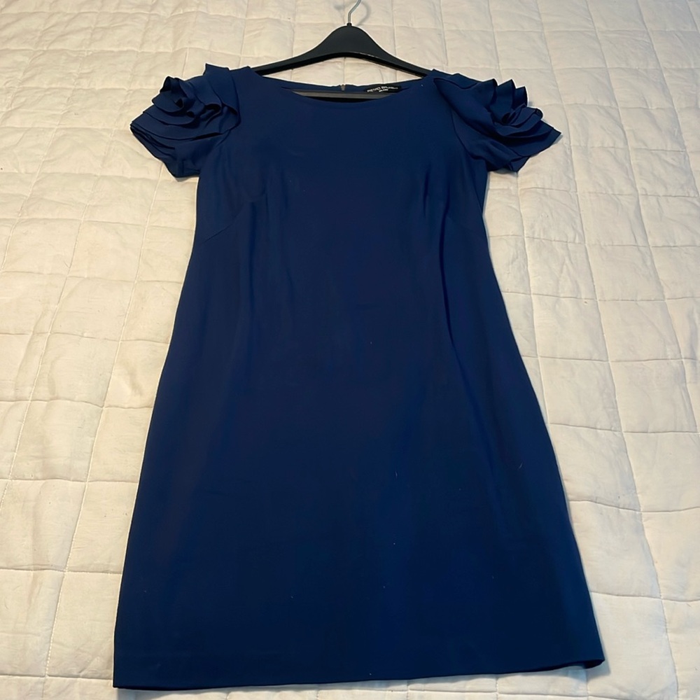 Pietro Brunelli maternity navy dress with ruched sleeves. Size S.